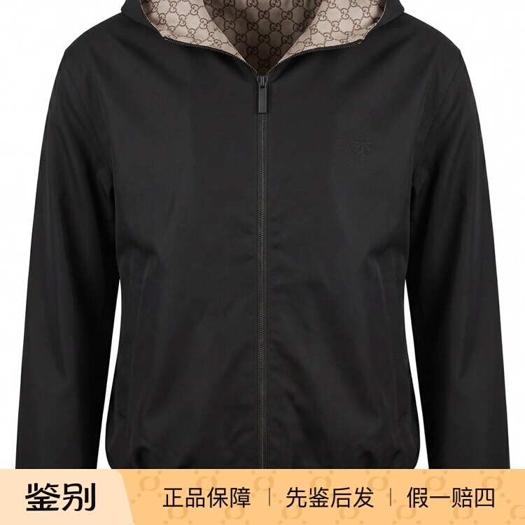 GUCCI 古驰男士黑色老花尼龙双面连帽夹克 26早春新款 意大利代购