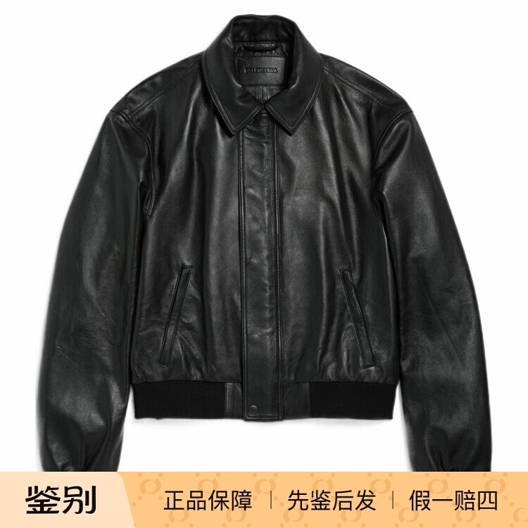 BALENCIAGA 巴黎世家 男士 黑色翻领皮衣 26早春 新款 意大利代购