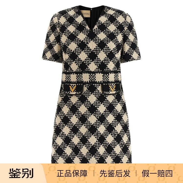 VALENTINO 华伦天奴棉毛混纺粗花呢连衣裙2026早春新款意大利代购