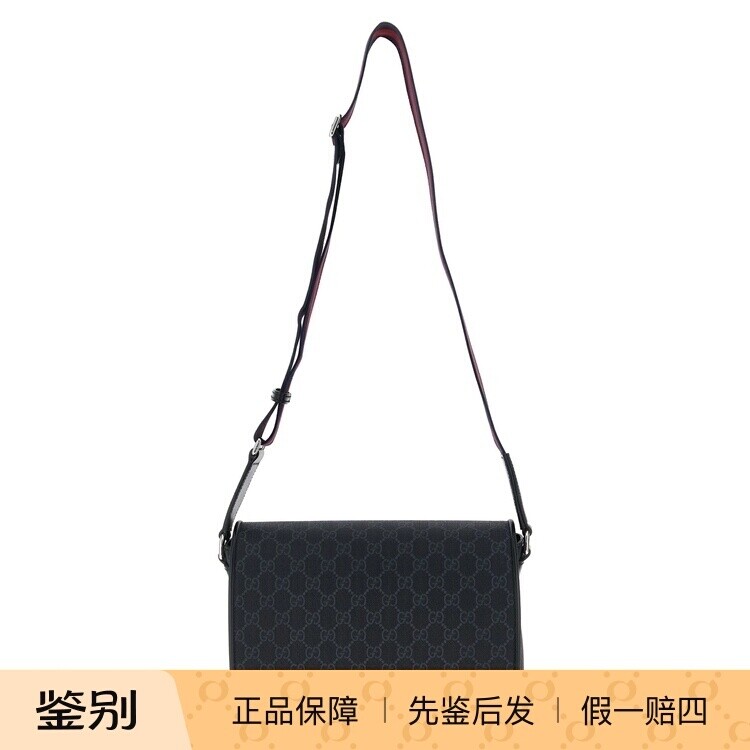 GUCCI 男士中号gg logo 帆布翻盖单肩邮差包25秋冬新款意大利代购