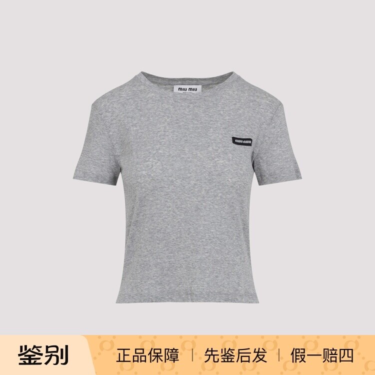 MIU MIU 缪缪女灰色贴花logo短袖圆领T恤 2026早春新款意大利代购