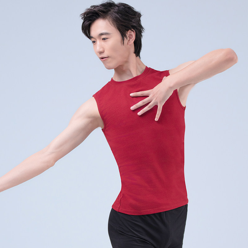 柏屋舞苑男士背心形体服芭蕾舞蹈基训砍肩无袖体操练功紧T恤上衣