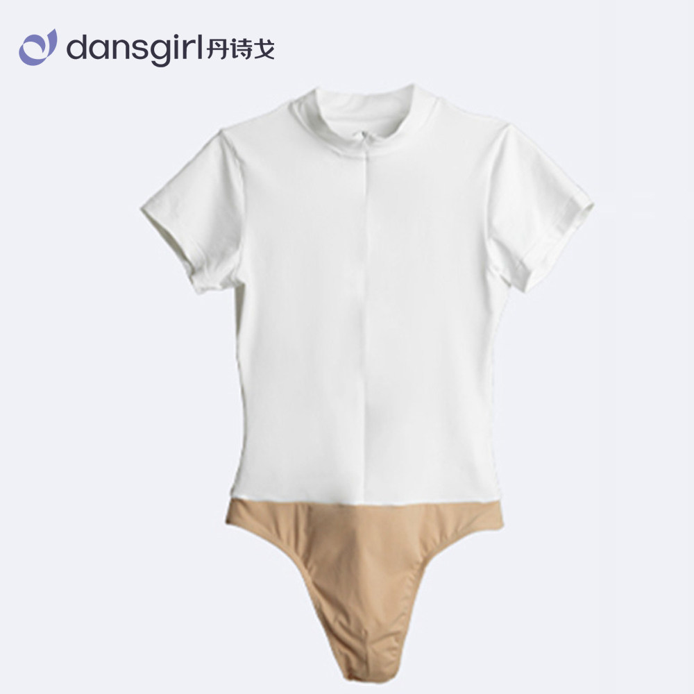 丹诗戈男士芭蕾舞蹈服连体上衣形体紧身艺考练功表演短袖立领拉链