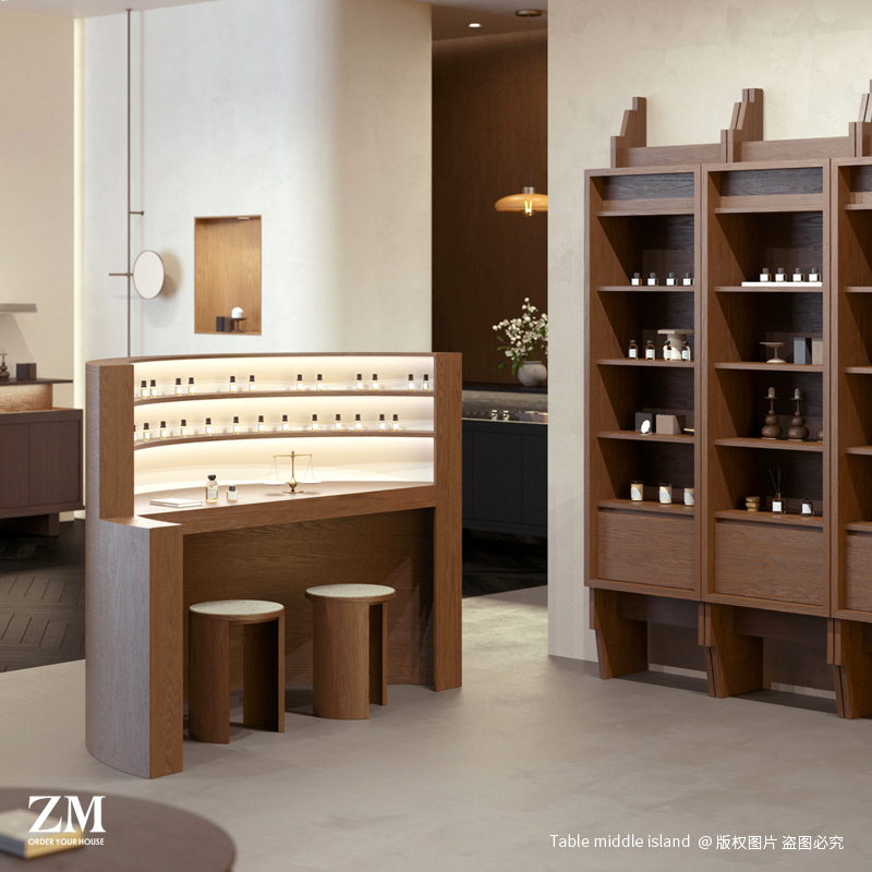 调香柜香水展示台精油香氛中岛台半包围陈列台化妆品展示柜台定制