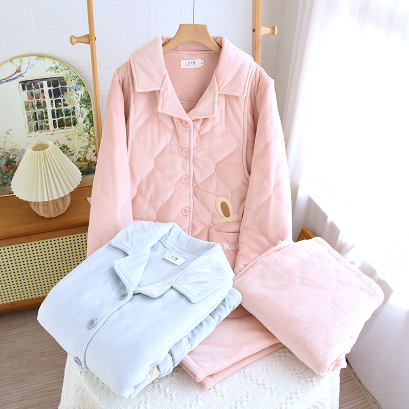 孕妇睡衣冬外穿可调节三层夹棉