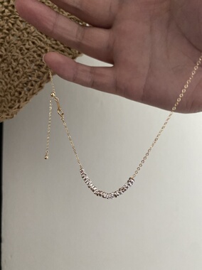 亮闪闪925银碎银子配美产14k包金细闪链可调节项链锁骨链