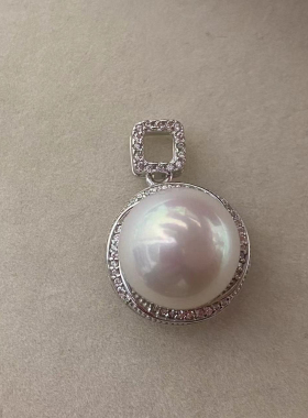 一物一链接C163号 11.9左右极光白亮爱迪生珍珠吊坠925纯银吊坠