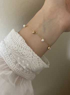 敲好看 天然淡水珍珠配14k包金可水洗可调节百搭气质精致手链