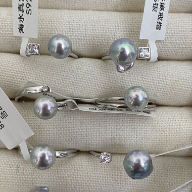 一物一图  海水真多麻珍珠戒指  925银开口戒可调节活口戒指指环