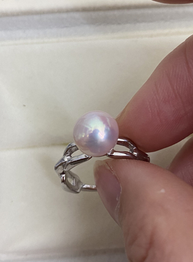 一物一链接c134号  9㎜左右极光粉亮巴洛克珍珠戒指925纯银开口戒