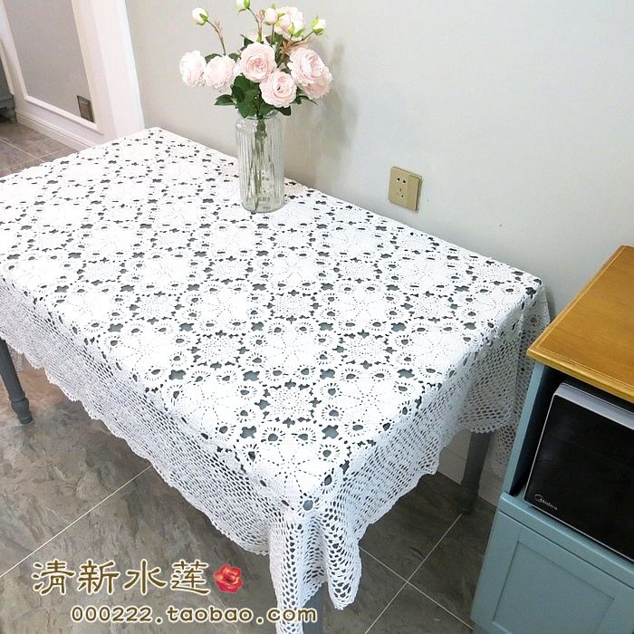 高档清新水纯棉空手工钩织钢琴茶几餐镂桌布布艺北桌莲布长欧方形图片