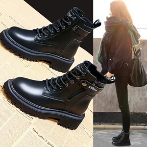 真皮马丁靴女2025秋冬新款小个子英伦厚底靴子内增高短靴加绒棉鞋