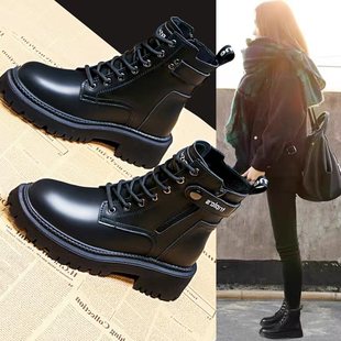 真皮马丁靴女2025秋冬新款小个子英伦厚底靴子内增高短靴加绒棉鞋