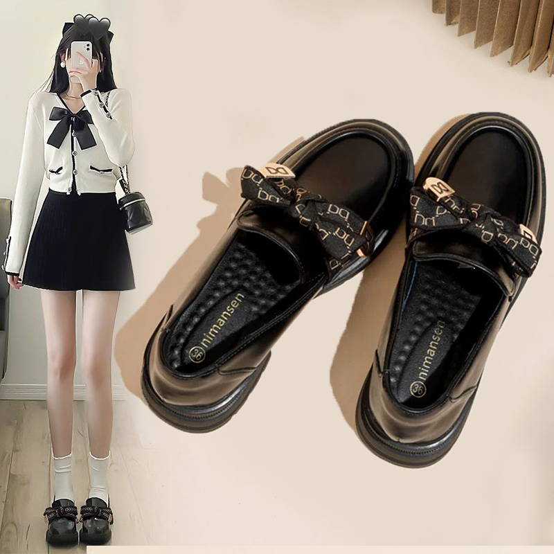 舒适软底英伦风蝴蝶结小皮鞋