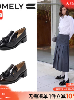 康莉蝴蝶结乐福鞋女英伦风2025年春季新款粗跟圆头复古一脚蹬单鞋