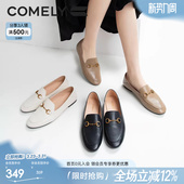 羊皮平底一脚蹬单鞋 新款 圆头小皮鞋 女鞋 子 康莉真皮乐福鞋 鞋 女春季