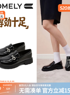 康莉厚底乐福鞋女26年春季新款黑色漆皮通勤小皮鞋商场同款61283