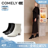 瘦瘦靴短靴子 羊皮百搭尖头时尚 康莉粗跟真皮短靴女2025年冬季 新款