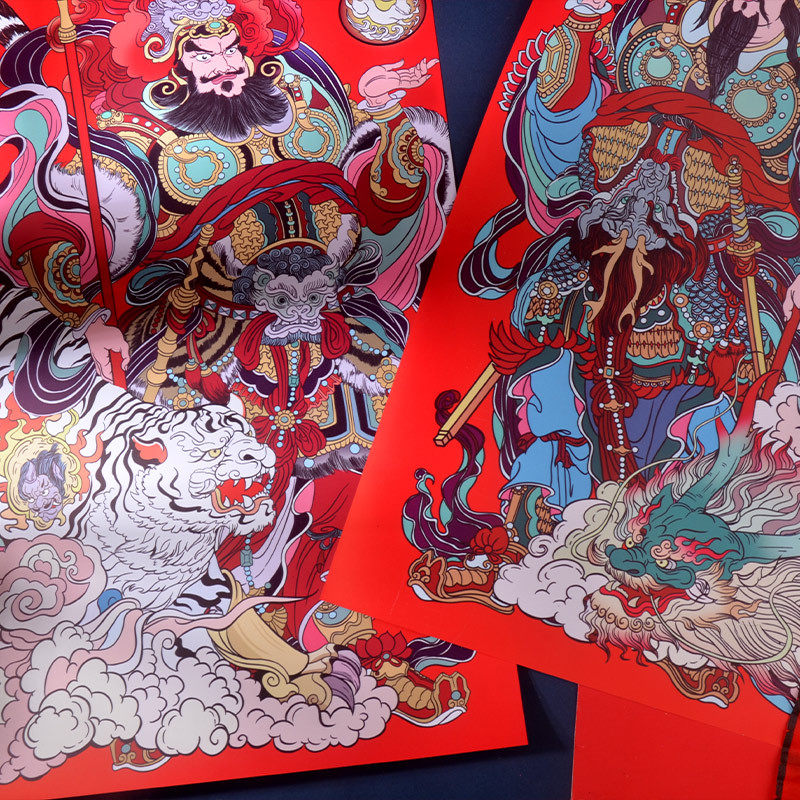门神贴画春节过年大门装饰霸气龙虎神荼郁垒秦叔宝尉迟恭年画门贴