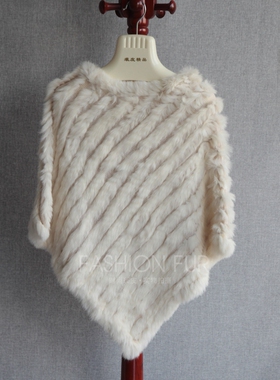 2025秋冬外贸 皮草披肩编织兔毛三角套头 斗篷披肩皮草外套 特价