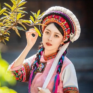 云南丽江大理白族帽子头饰少数民族帽子舞蹈演出表演舞台头饰帽子