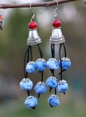 民族风耳环女休闲耳坠原创设计红色百搭文艺复古女式配饰