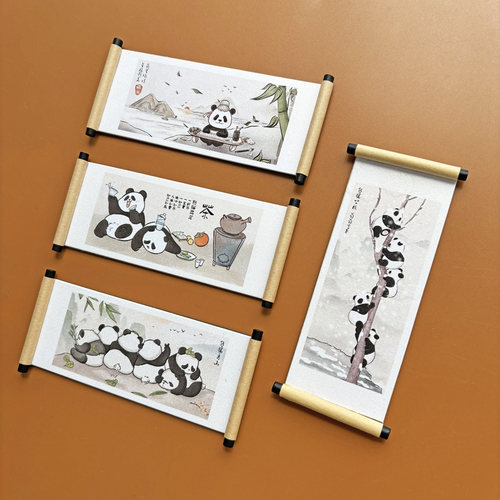 创意国画风卷轴大熊猫冰箱贴