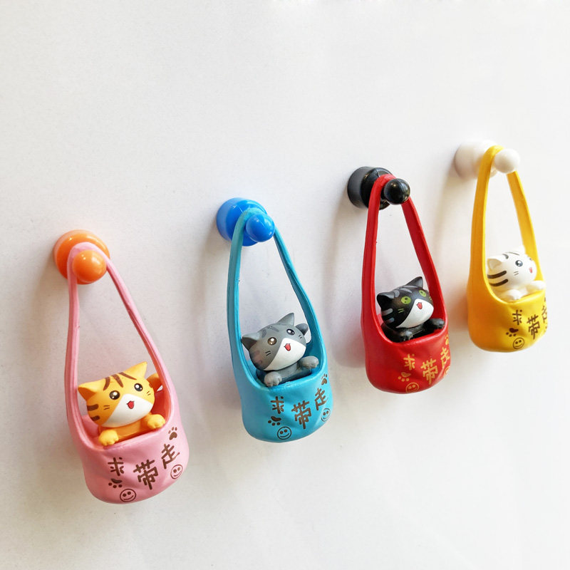 可爱卡通挂袋猫猫冰箱小猫动物磁性装饰贴求带走挂包猫咪磁性贴