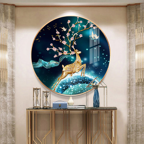 2021年新款5D钻石画满钻圆形梅花鹿客厅水晶手工点贴钻2020十字绣