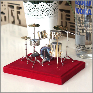 迷你架子鼓模型 纯铜镀金迷你架子 鼓爵士鼓模型摆件 送防尘罩