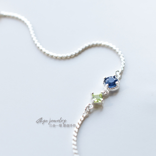 9月生辰石三合一草天然蓝宝石橄榄石纯银s925设计感招财幸运手链