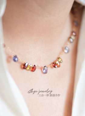 天然堇青石尖晶石14K包金项链