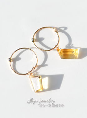 11月生辰石天然大颗粒黄水晶美国14k包金简洁耳坠耳环耳圈设计感