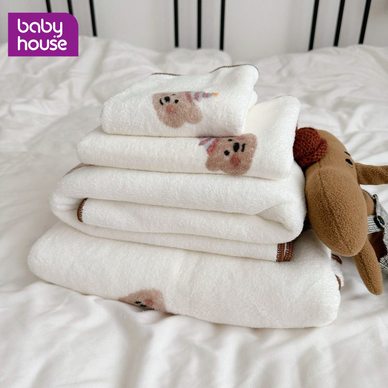 2026新款柔软宝宝吸水毛巾+浴巾套装冬季亲子纳米纺滑纱儿童浴巾