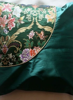 真丝南京云锦研究所 吉祥云锦纯手工制作绿色牡丹花抱枕套/靠垫套