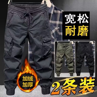复古百搭潮流休闲长裤 秋冬季 男潮牌宽松束脚工作裤 裤 加绒加厚工装