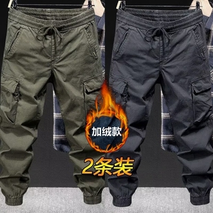 秋冬季 宽松大码 休闲束脚裤 加绒工装 多口袋耐磨工作裤 男新款 男士 裤