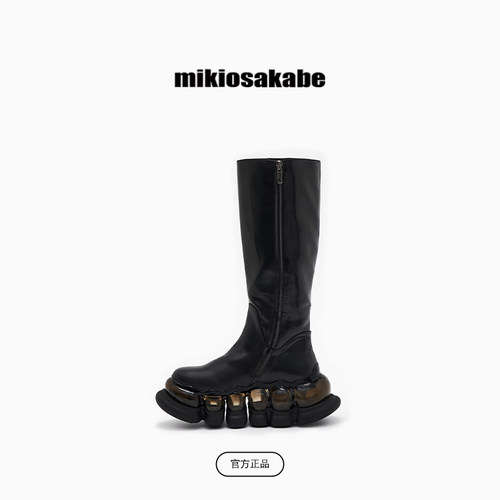 黑皮厚底气泡鞋长筒皮靴小个子