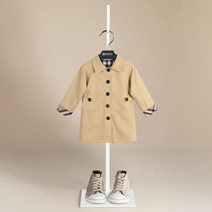 伯米吉春秋男童单排扣卡其色风衣英伦风女童气质藏青色外套1724