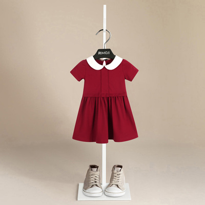 伯米吉夏新女宝宝棉公主裙枣红色女童娃娃领气质生日连衣裙14931