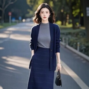 春秋冬装外穿韩系纯色口袋针织开衫女中长款宽松长袖简约毛衣外套