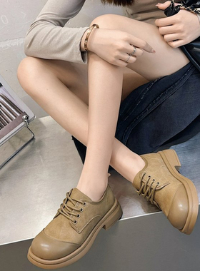 2025新款系带小皮鞋女复古磨砂皮单鞋英伦风低跟7788-8.6-1.B21-1