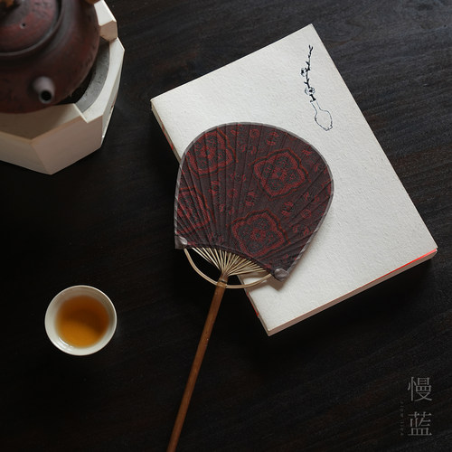 慢蓝手工竹柄香云纱小团扇凉炉扇