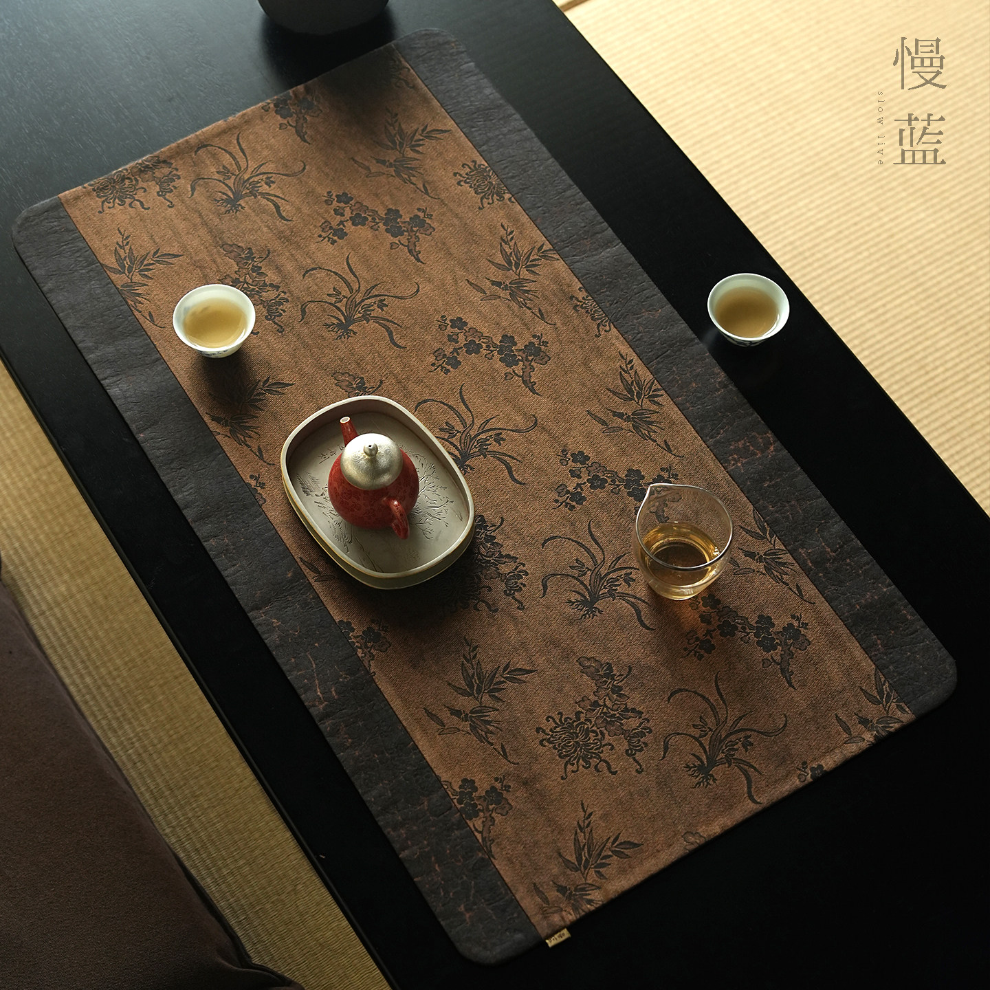 慢蓝梅兰竹菊香云纱茶席双面印花茶桌布茶垫水桶包中式家用茶事包,餐饮具,茶道/零配,淘宝优惠券,粉丝福利购,淘宝优惠卷