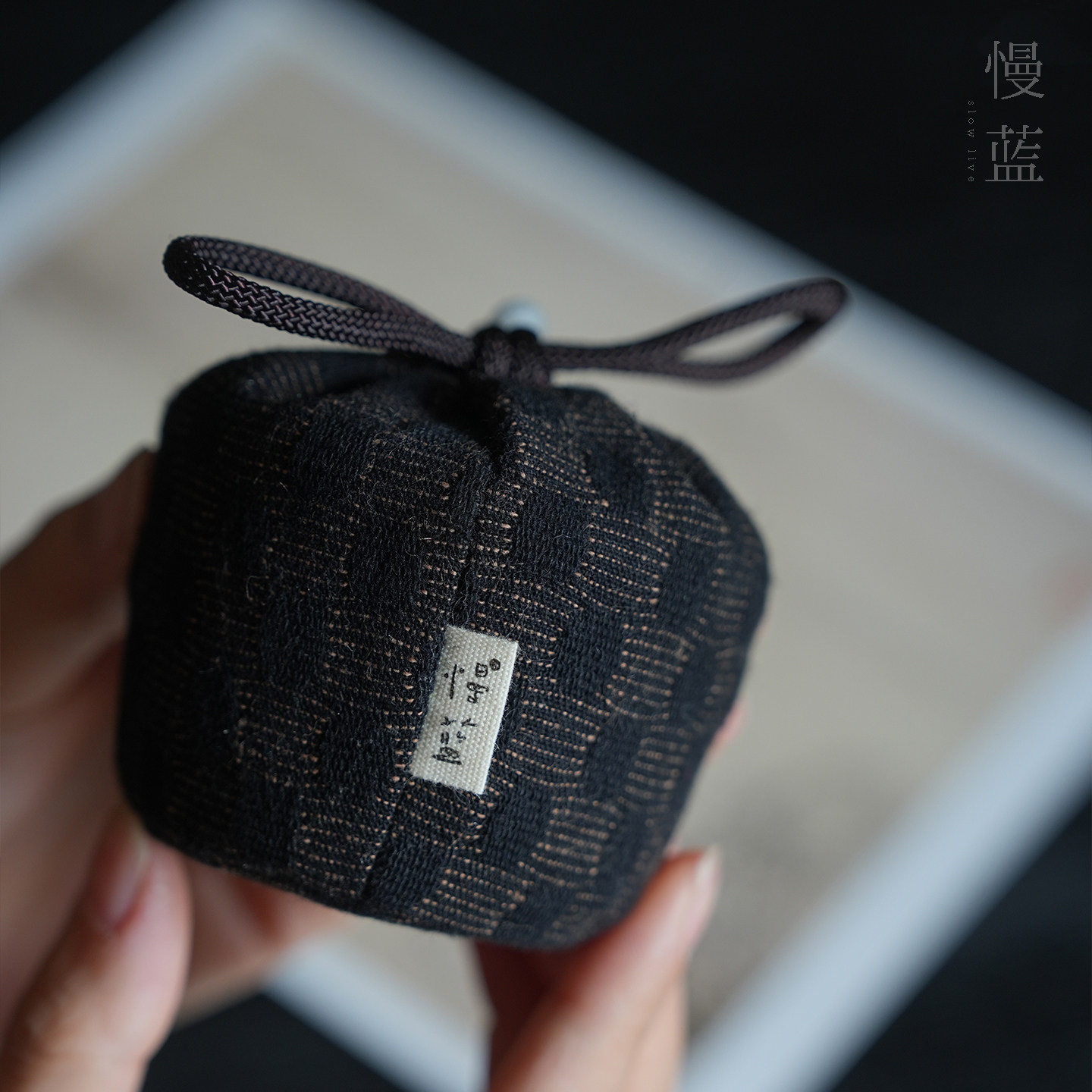 慢蓝| 复古棉麻拉绳杯袋茶具小巧收纳袋mini迷你旅行便携式茶杯袋