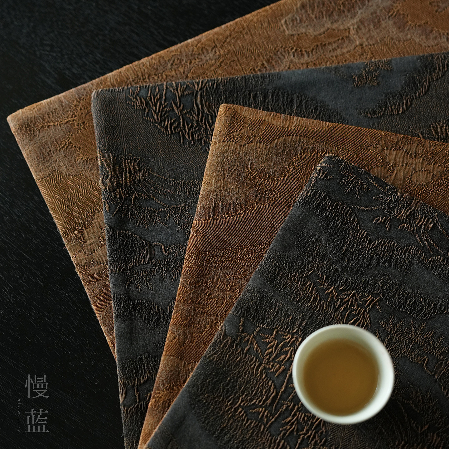慢蓝 | 古意留园真丝香云纱茶席复古国风双面布艺家用茶桌垫桌旗