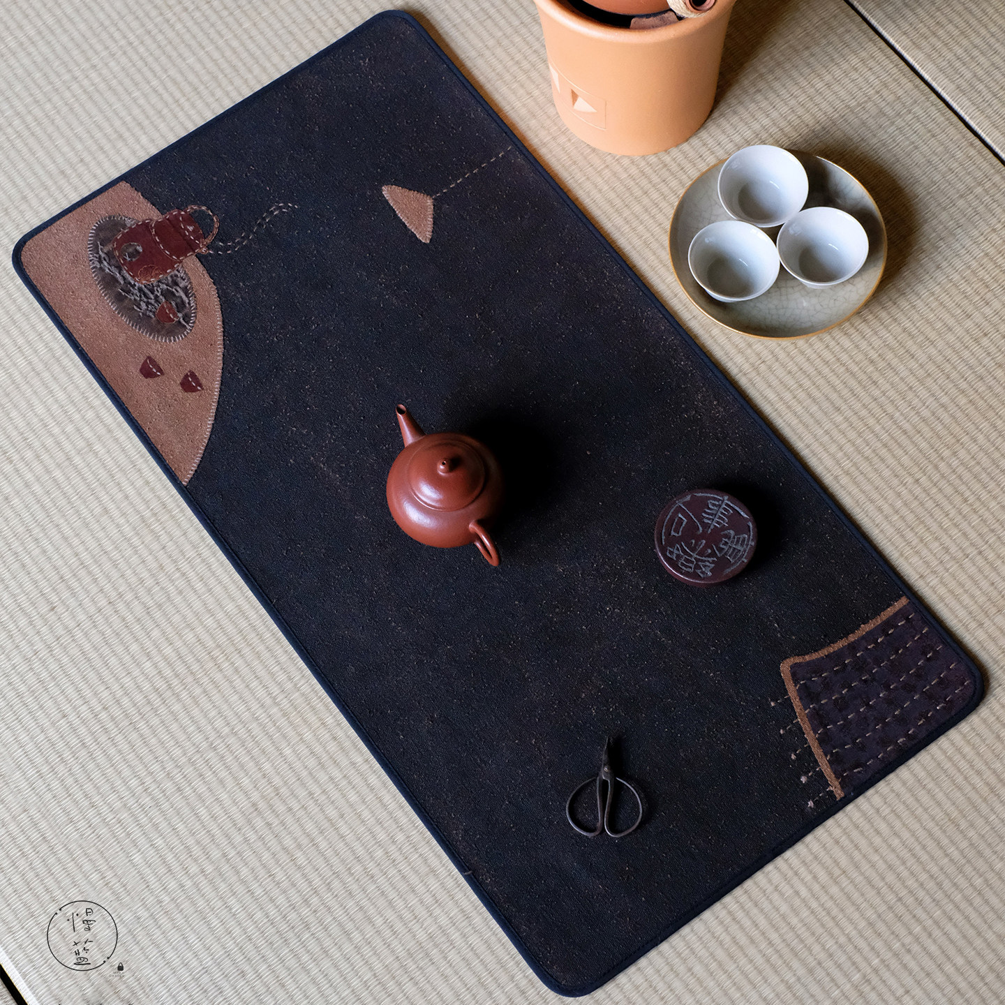 慢蓝| 香云纱茶席手工布艺包边刺绣茶桌布新中式复古双面印花茶垫,居家布艺,茶席,淘宝优惠券,粉丝福利购,淘宝优惠卷