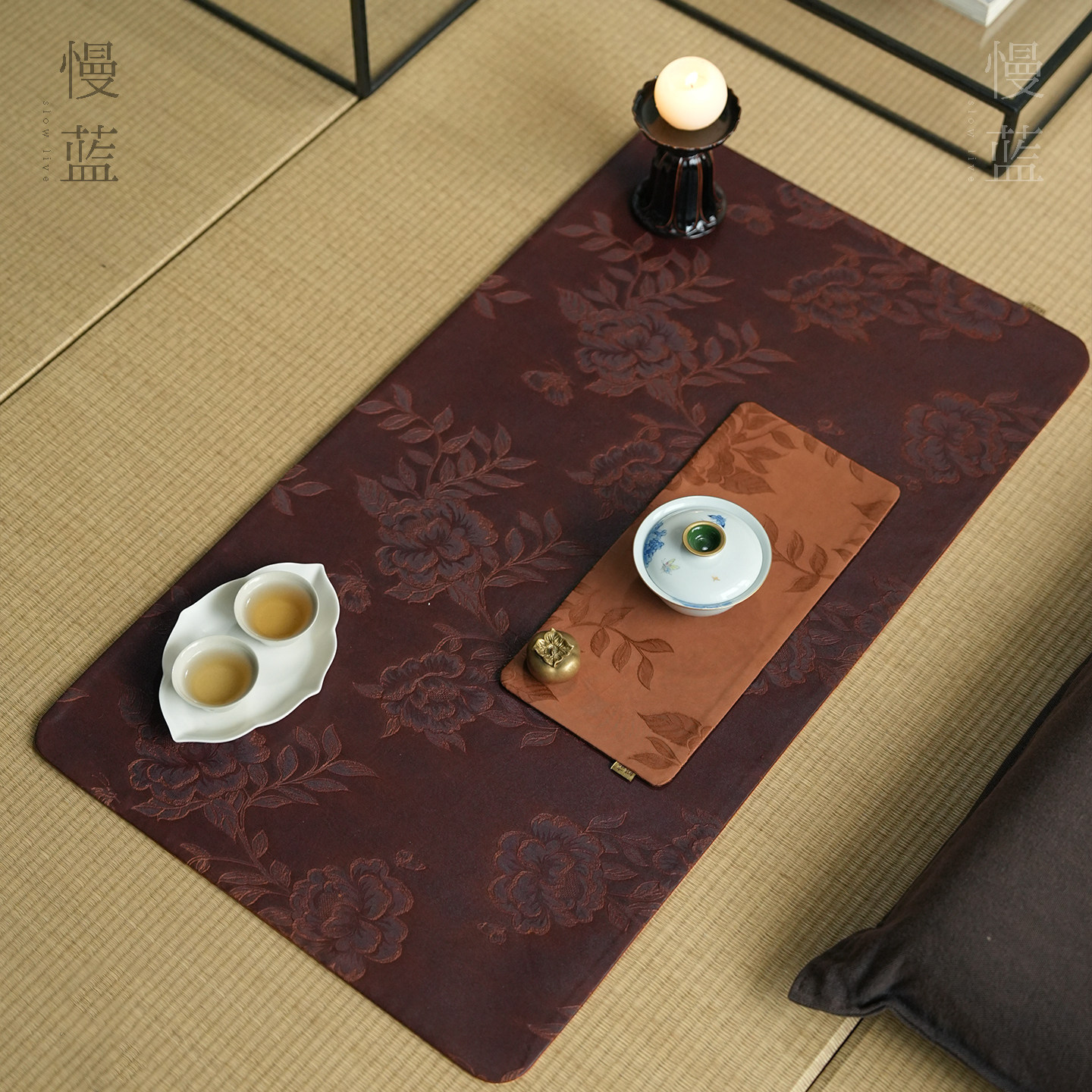 慢蓝 | 红云纱香云纱茶席提花茶桌布中式客厅家用双面布艺茶垫子,居家布艺,茶席,淘宝优惠券,粉丝福利购,淘宝优惠卷