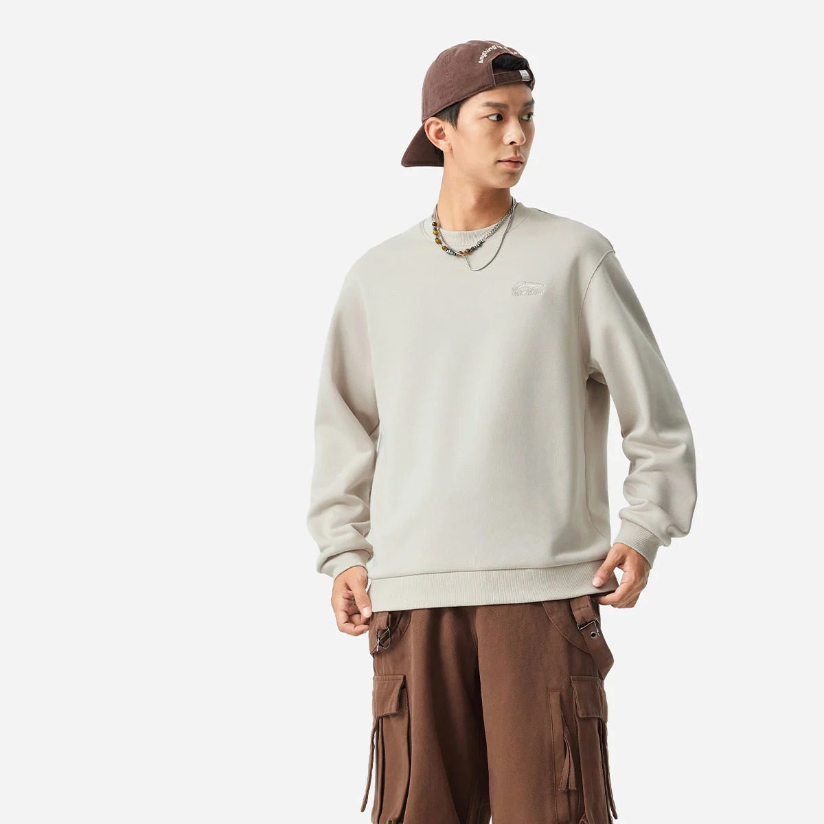 李宁卫衣秋季新款情侣加绒保暖圆领内搭上衣休闲运动服AWDVJ43