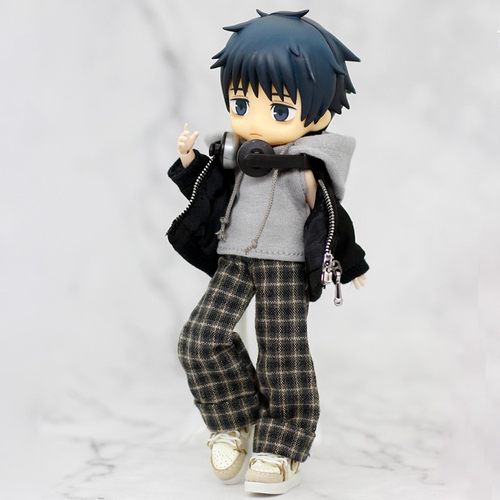 阿巳体牛仔格纹长裤妖精卷边裤